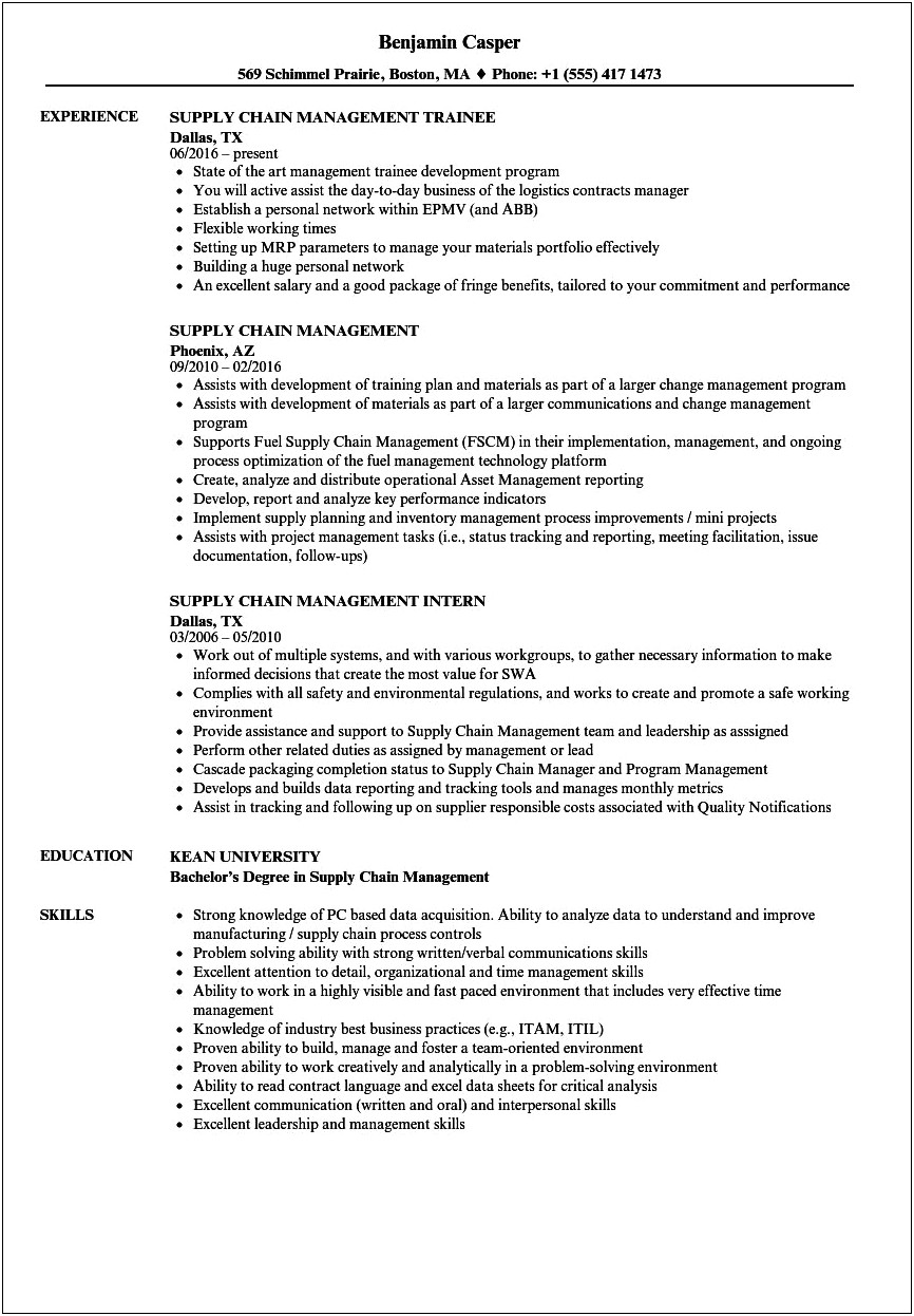 Supply Chain Managment Objective For Resume
