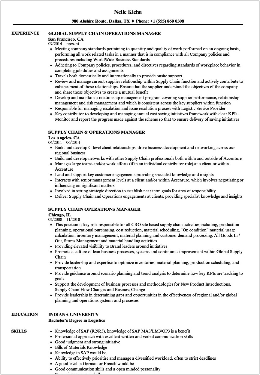 Supply Chain Quality Associate Management Resume