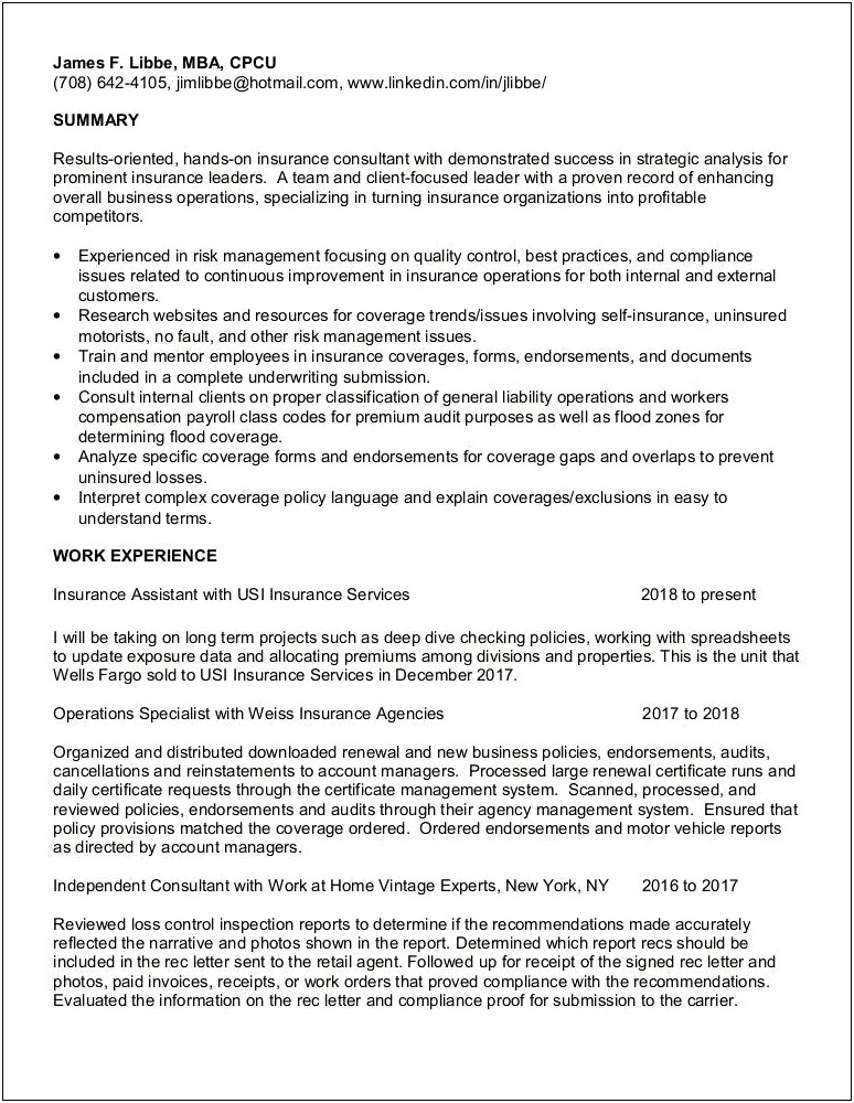 Surplus Lines Insurance Underwriter Job Description For Resume