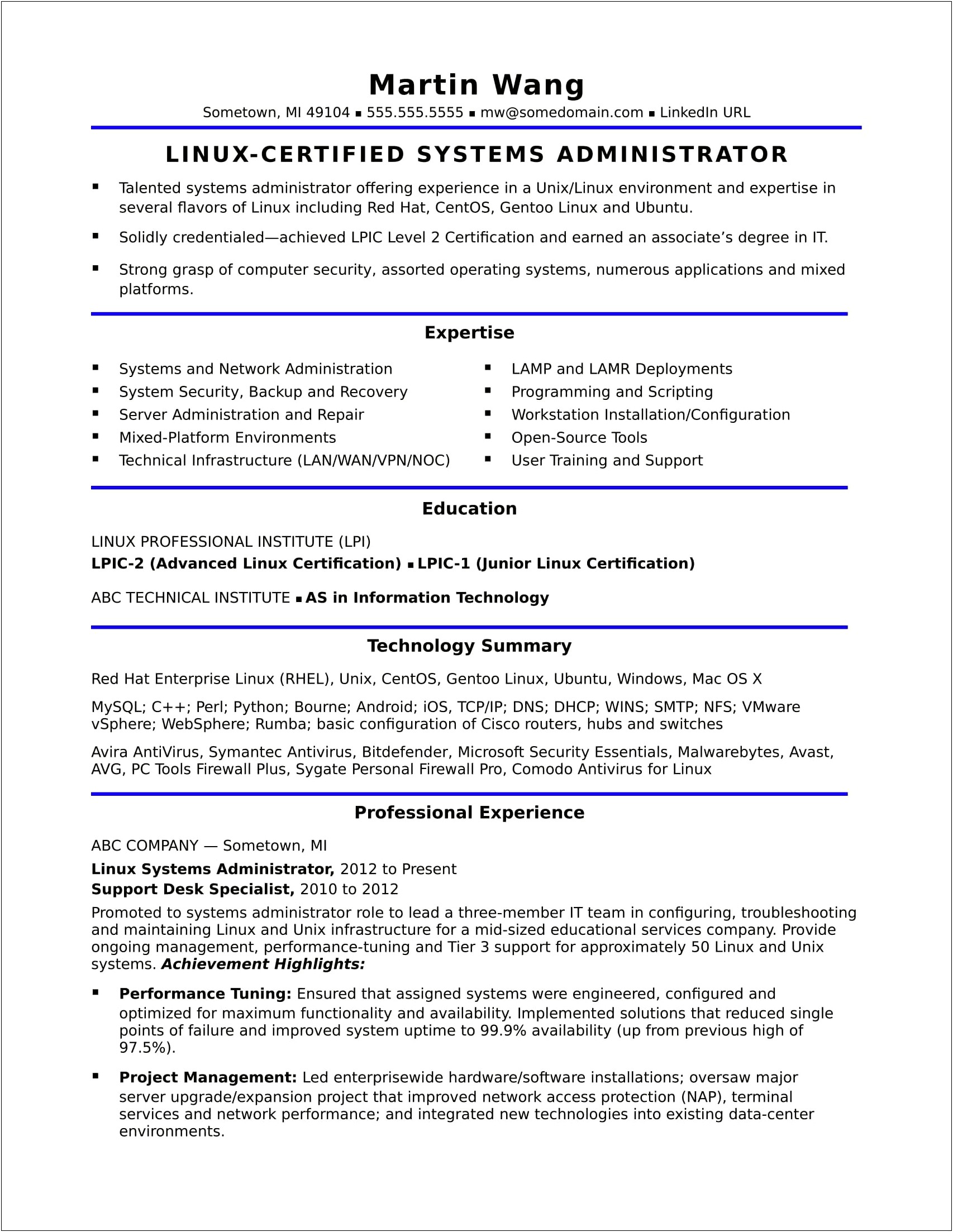 System Administrator Resume 3 Years Experience