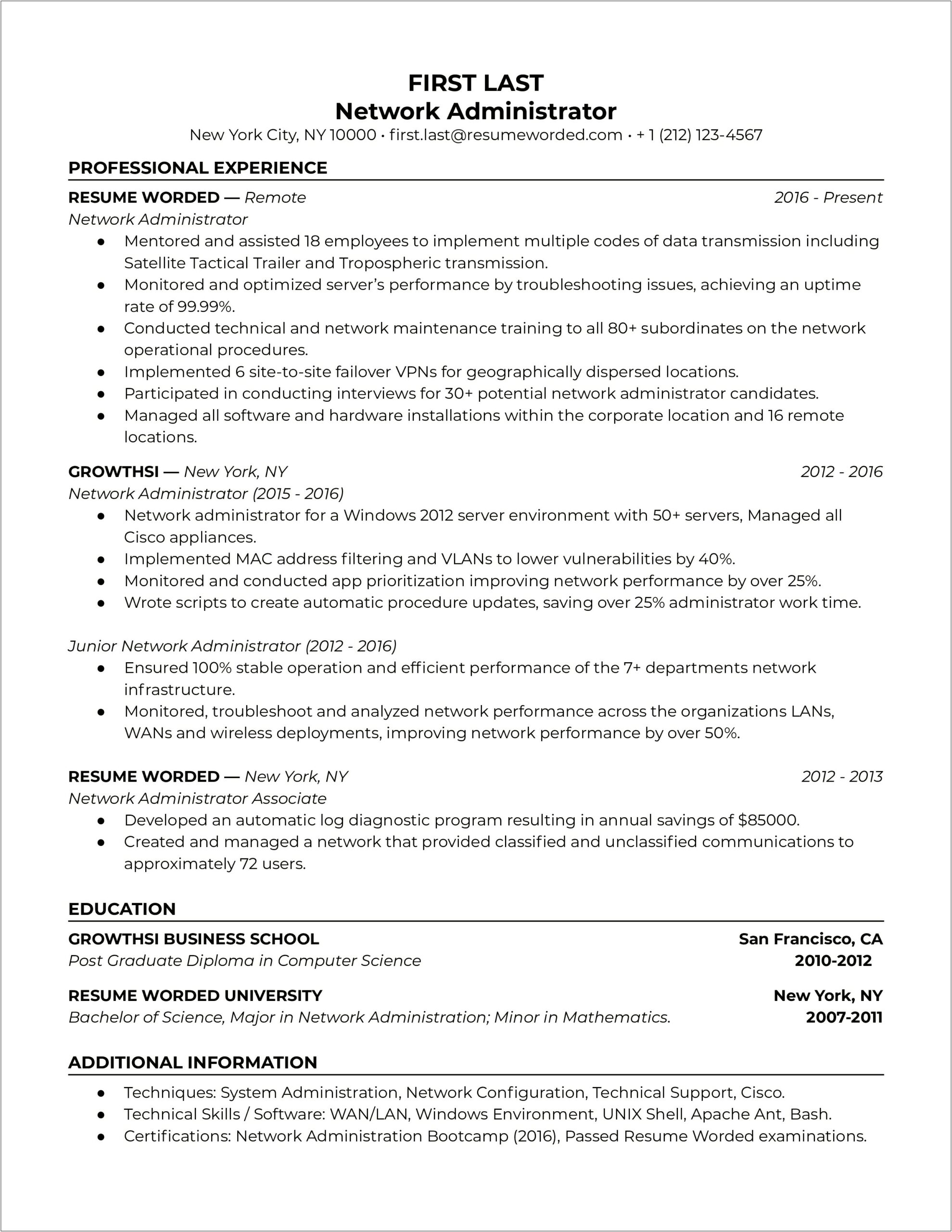 System Administrator Resume 4 Years Experience