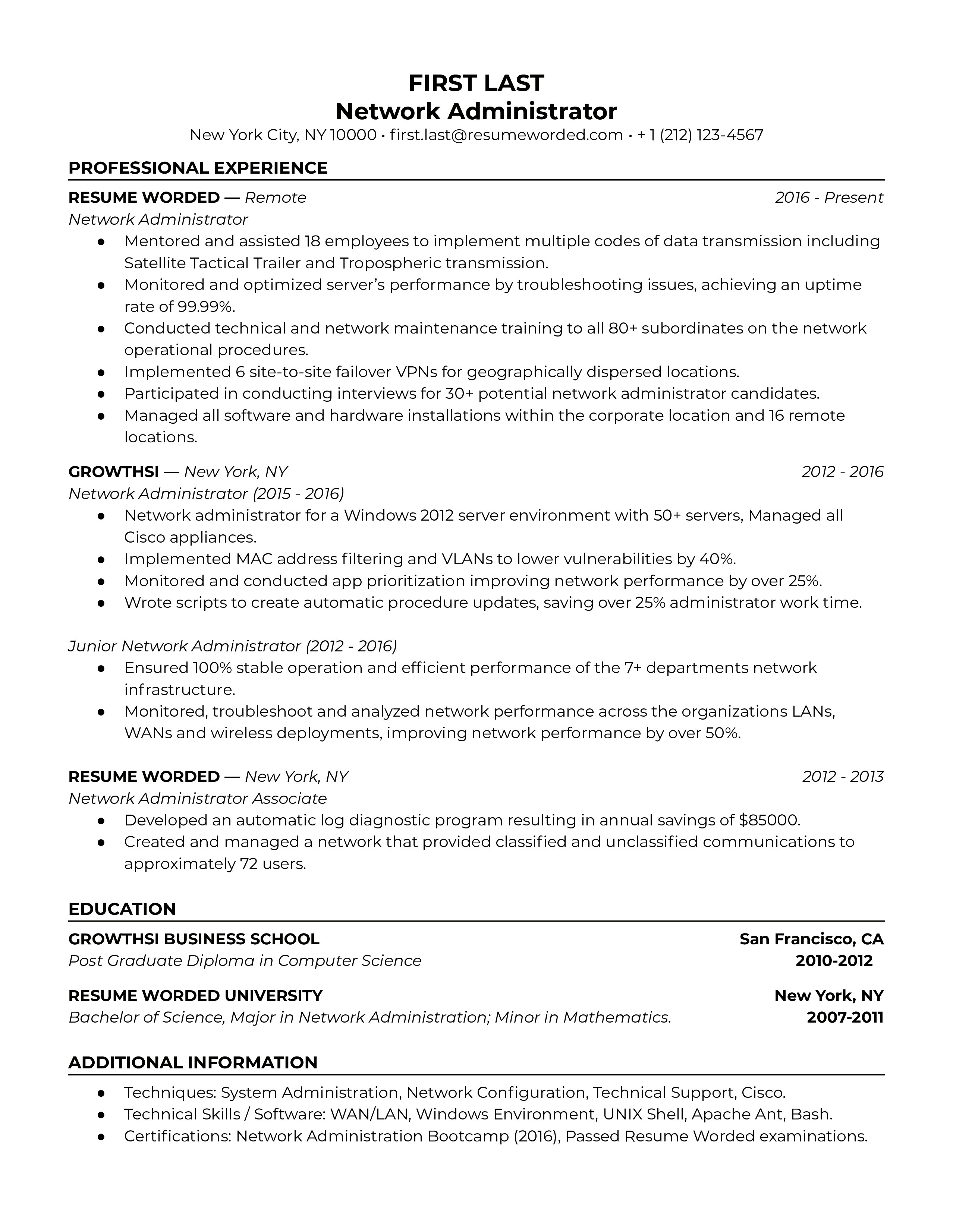 System Administrator Resume 4 Years Experience