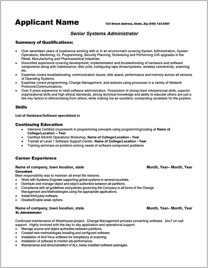System Administrator Resume 7 Years Experience