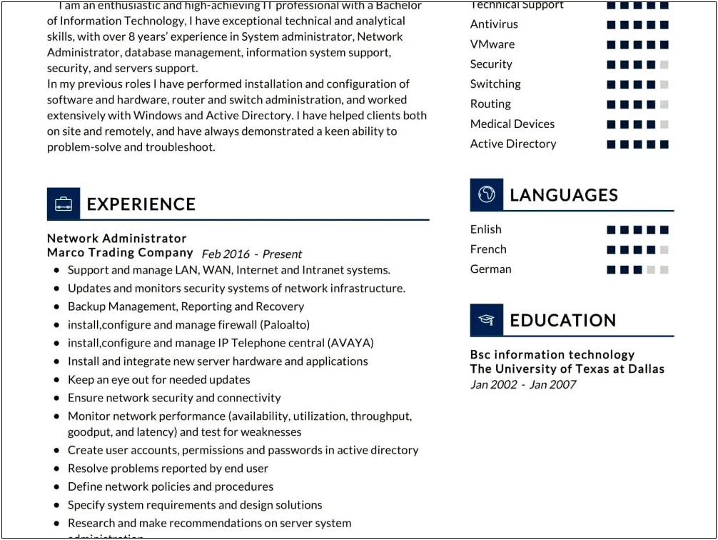 System Administrator Sample Resume 5 Years Experience
