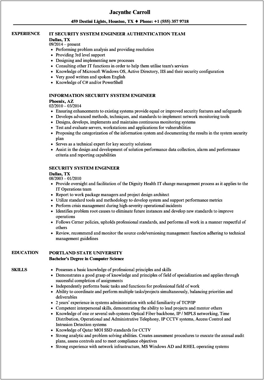 Systems Engineer Resume Skill And Responsibilities