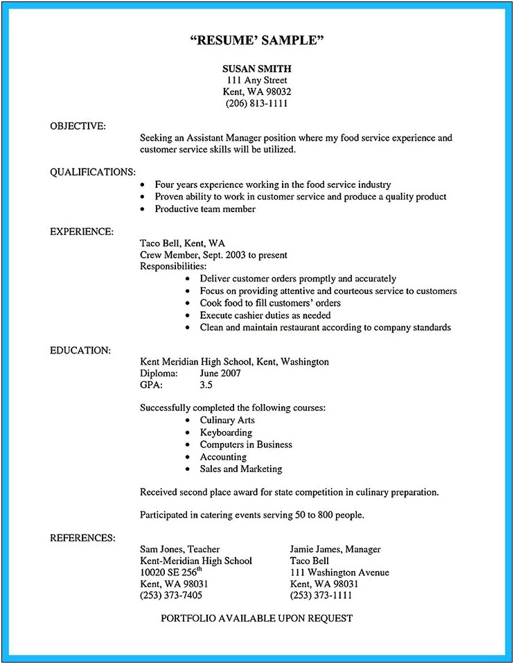 Taco Bell Manager Job Description For Resume
