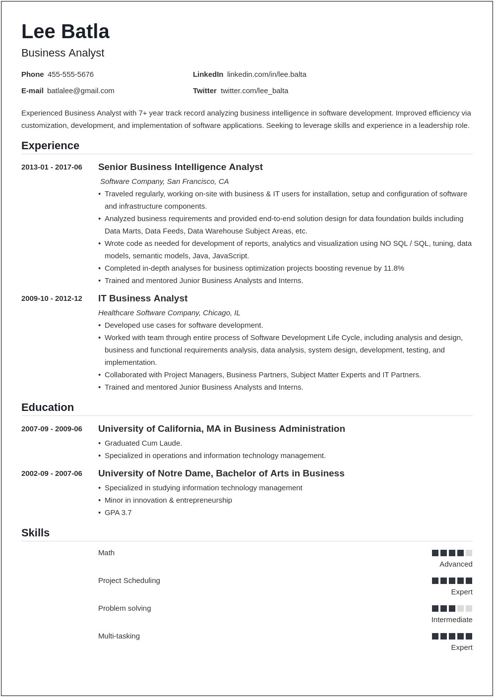 Tailor Resume For Business Systems Analyst Job