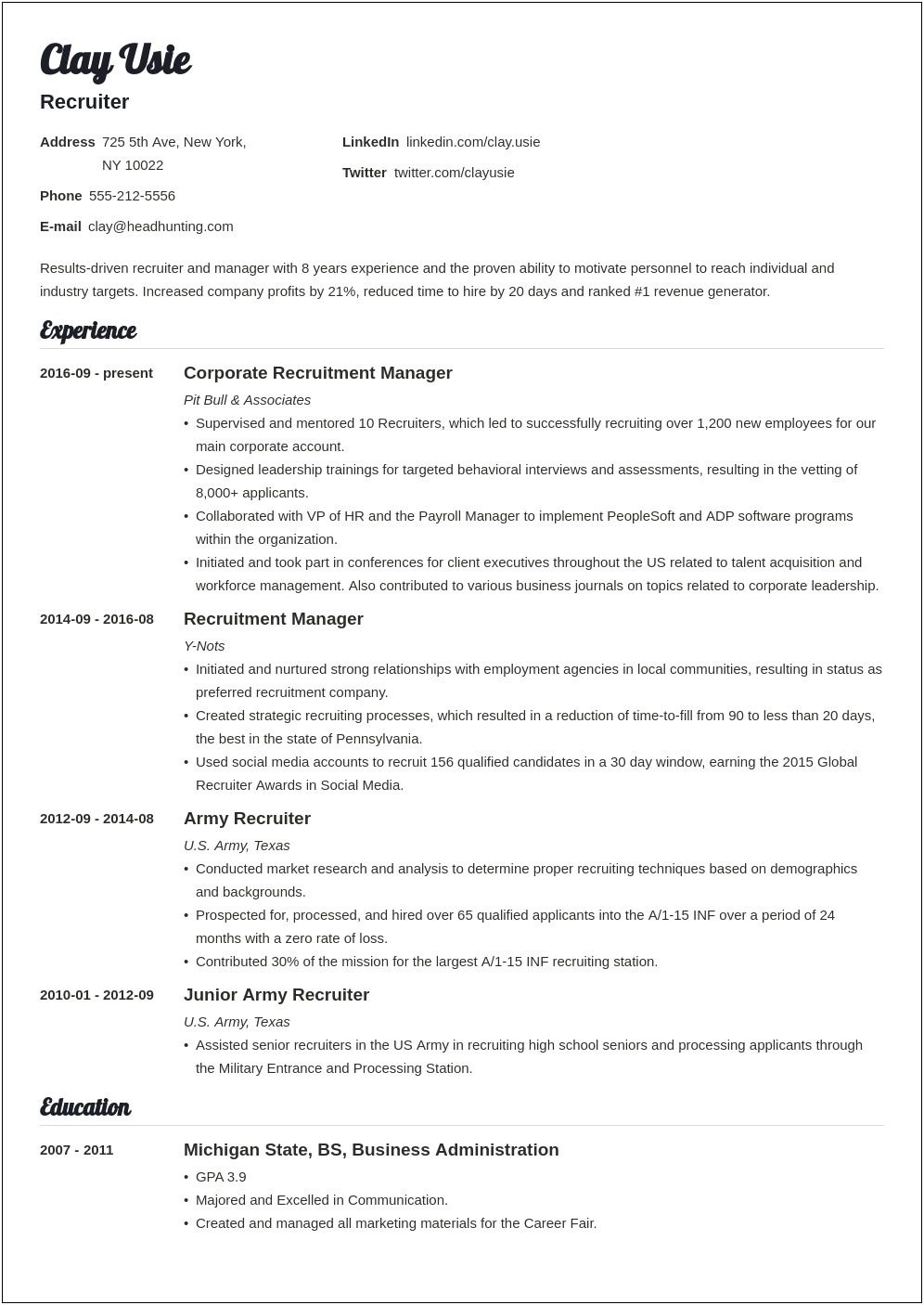 Talent Acquisition Specialist Action Words For Resume