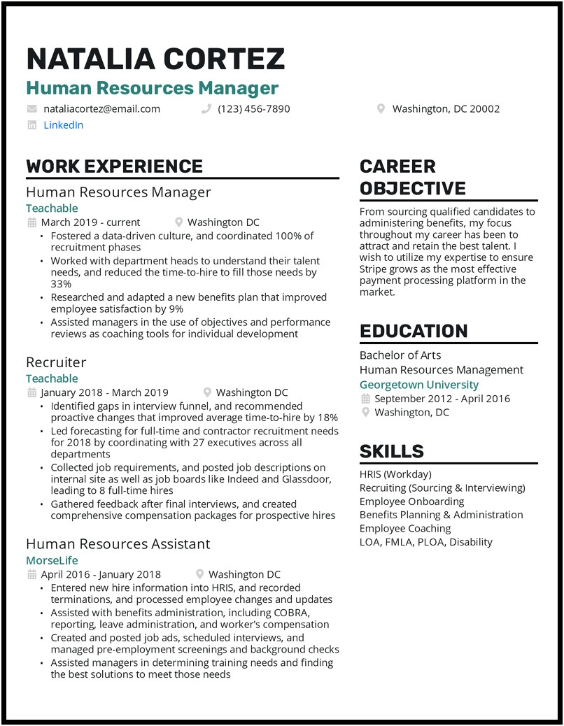 Talent Manager Human Resources Resume Summary Examples