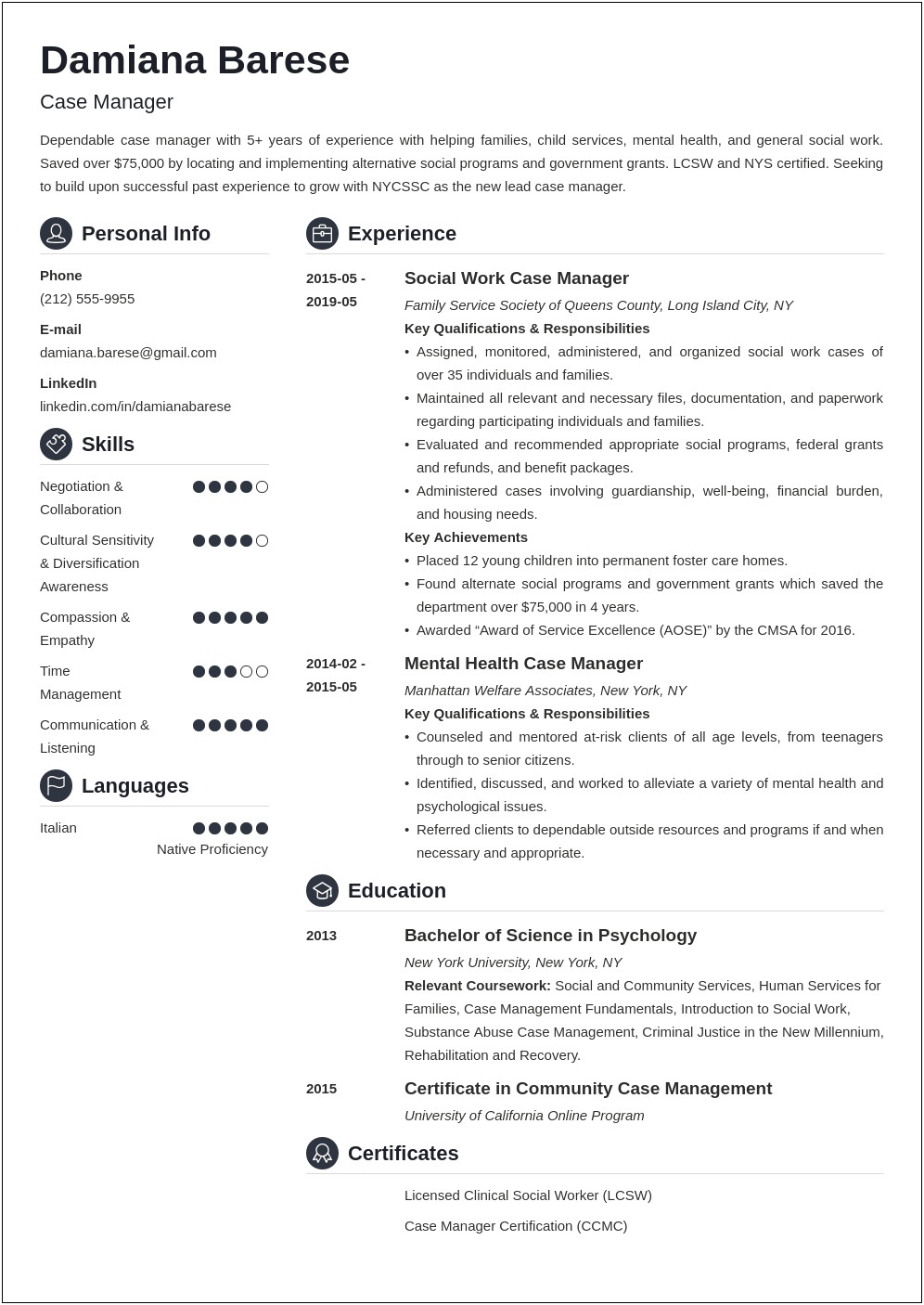 Targeted Case Manager Objective Resume Examples