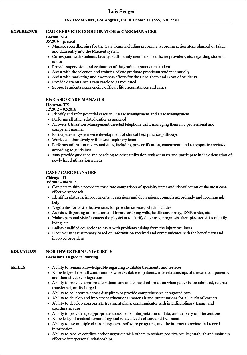 Targeted Case Manager Skills Resume Examples