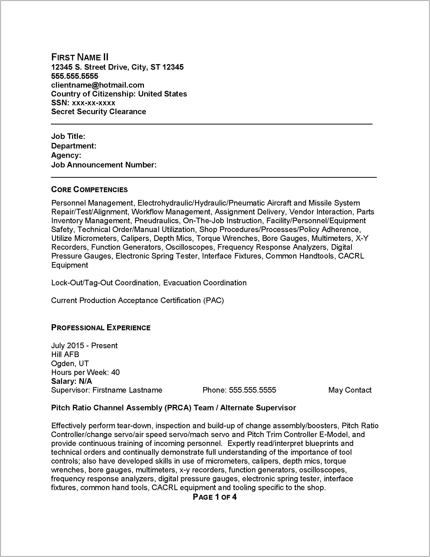 Targeted Resume For Federal Government Jobs Example