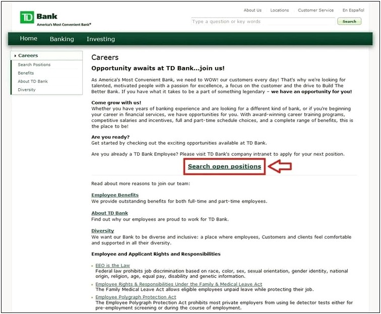 Td Bank Teller Job Description For Resume