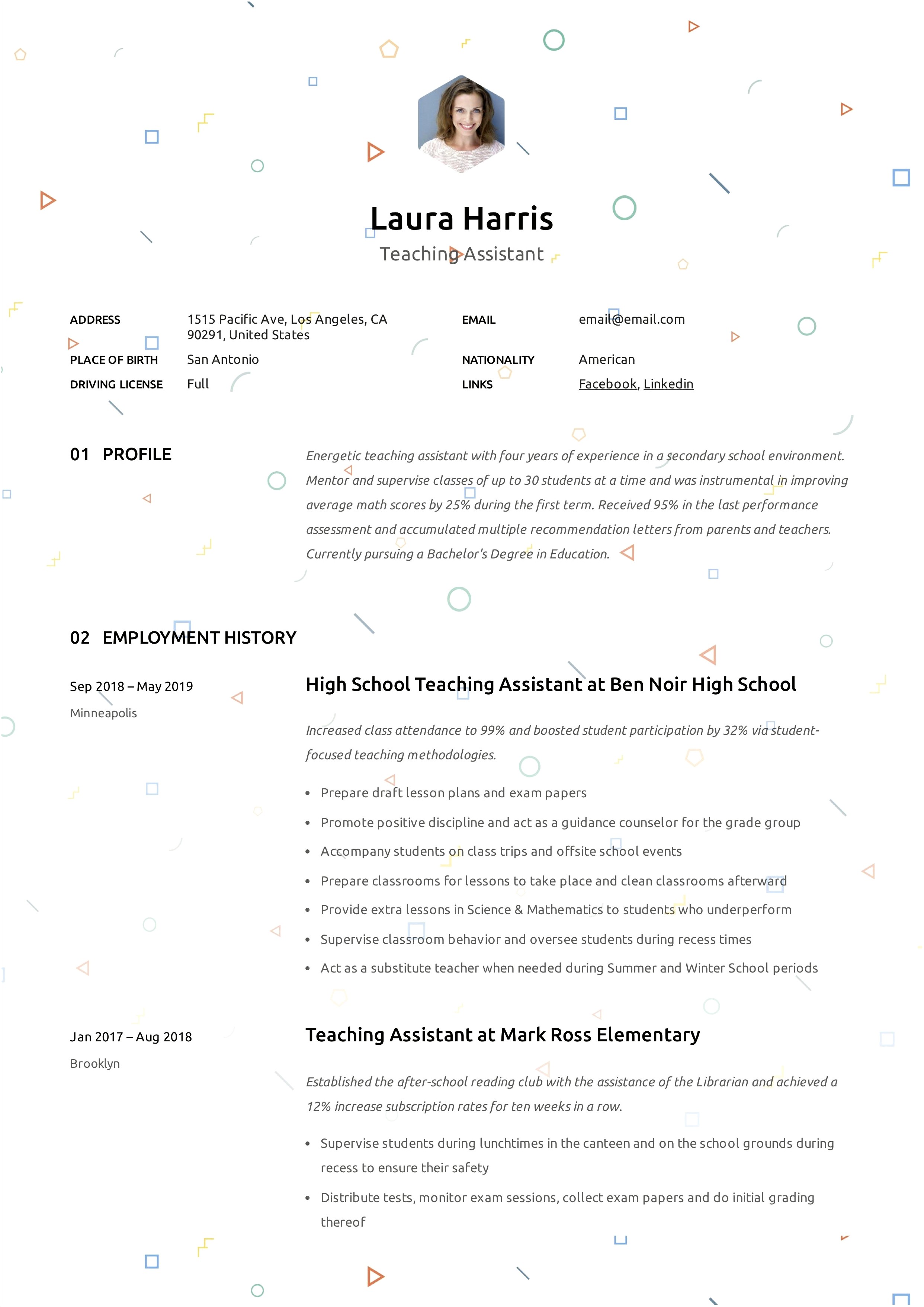 Teaching Assistant For Graduation Job Description Resume