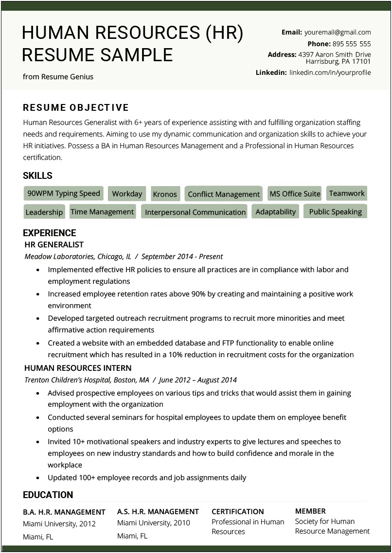 Teaching Experience For Human Resource Resumes