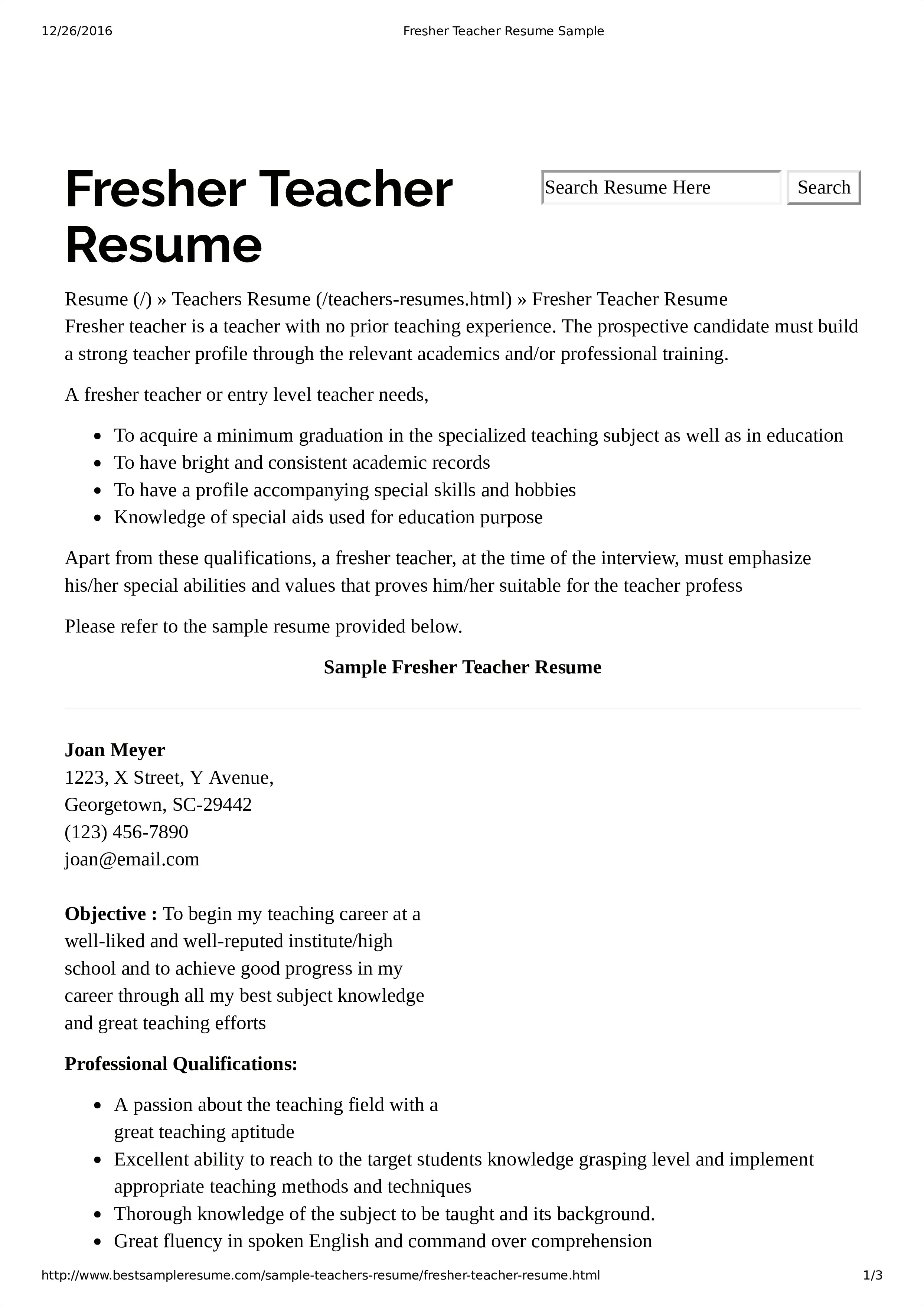 Teaching Resume For People Without Teaching Experience