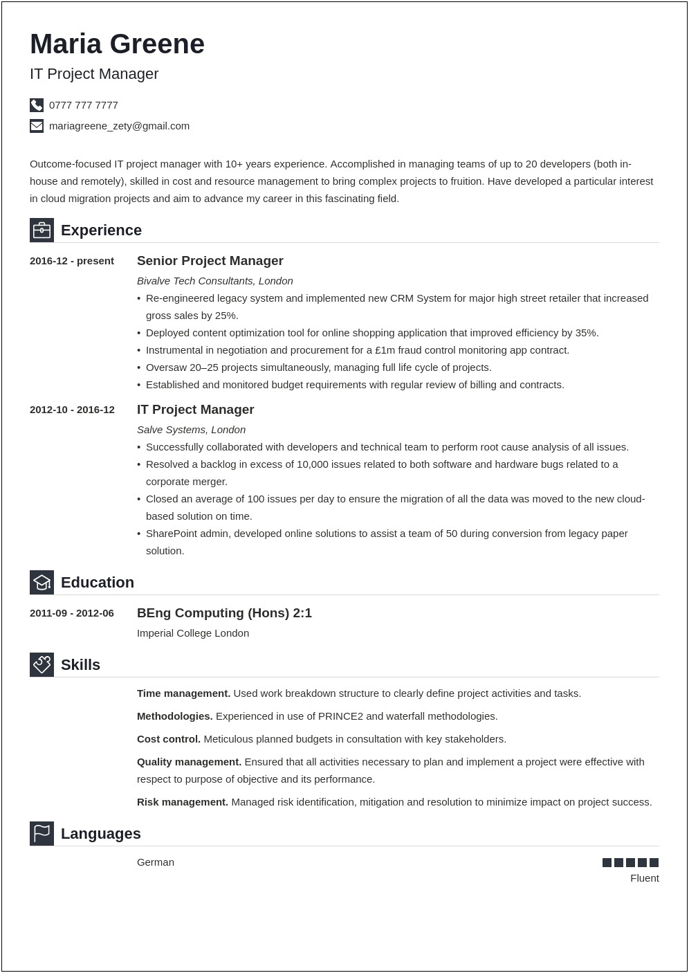 Technical Project Manager Resume Examples 2017