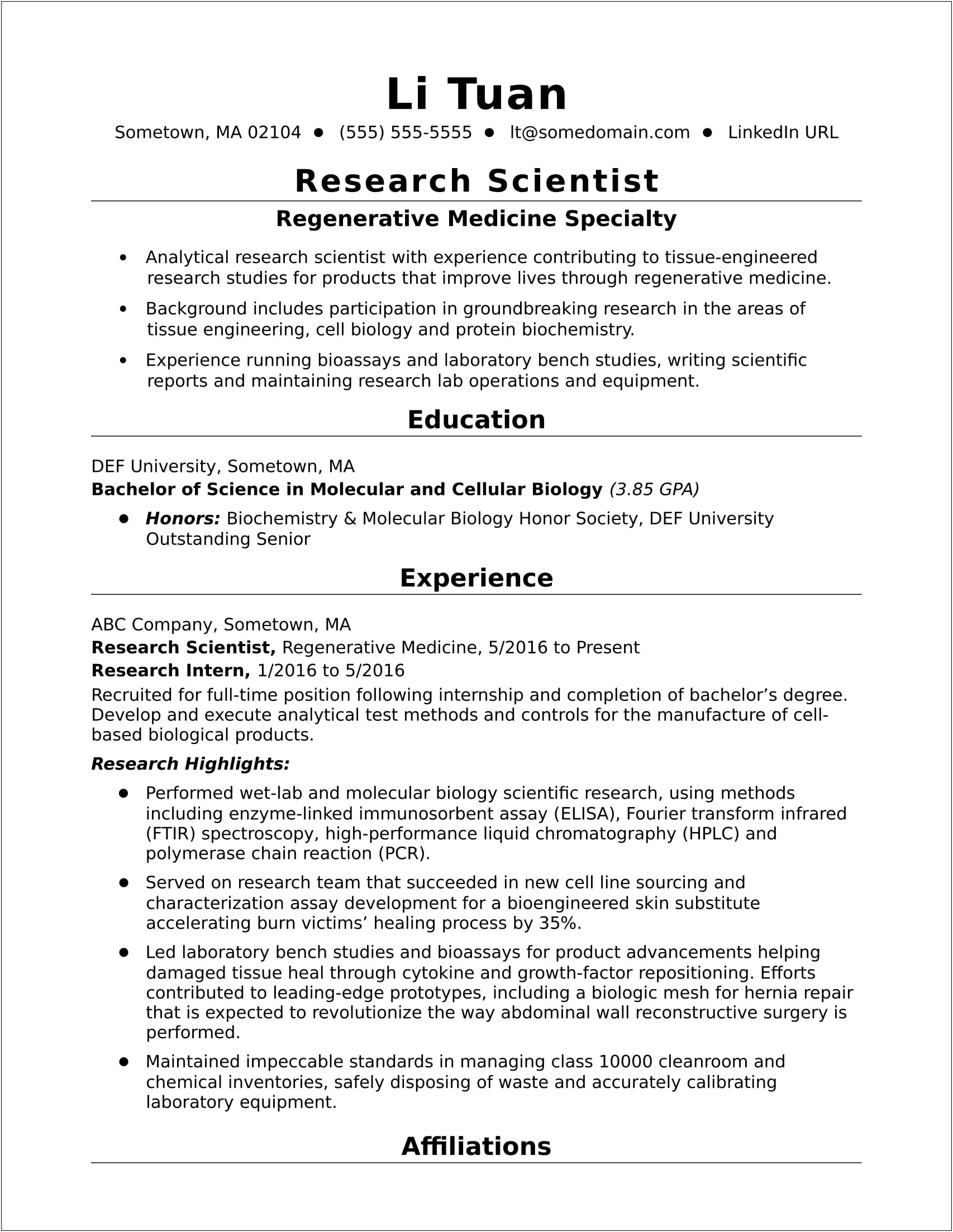 Technical Resume With Research And Experience