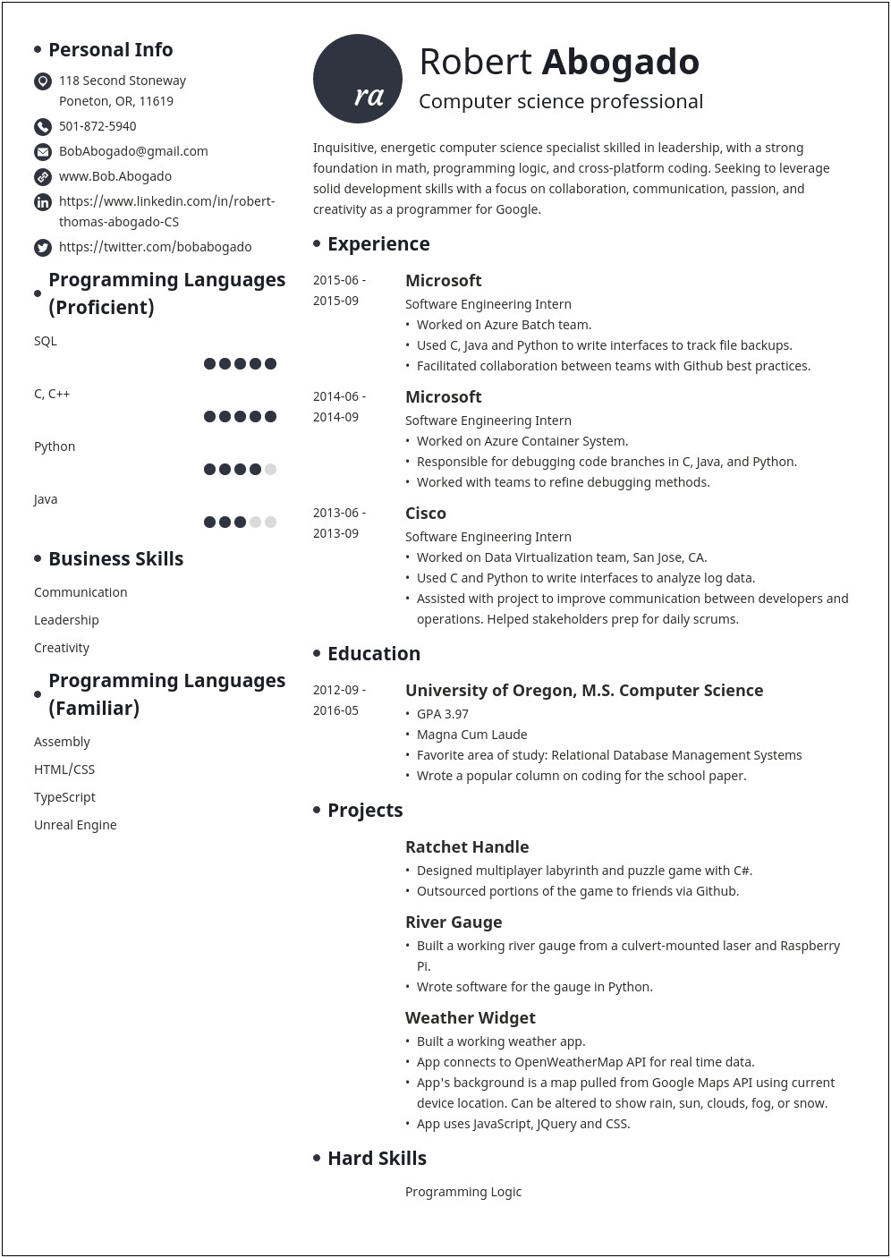 Technical Skills Computer Science Resume Cucumber