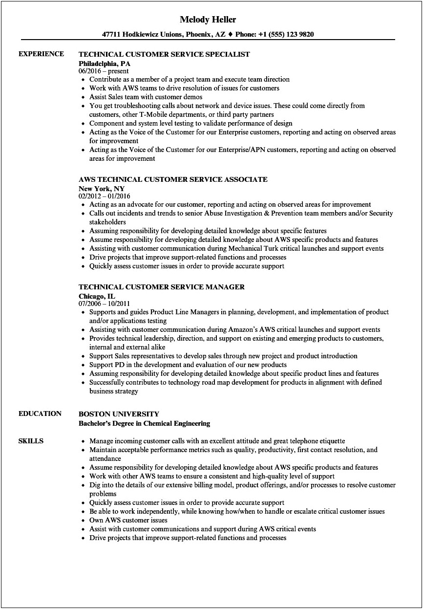 Technical Skills For Customer Service Resume