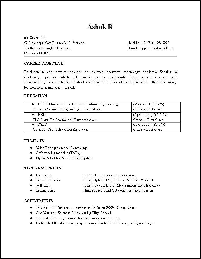 Technical Skills For Electronics Engineer Resume