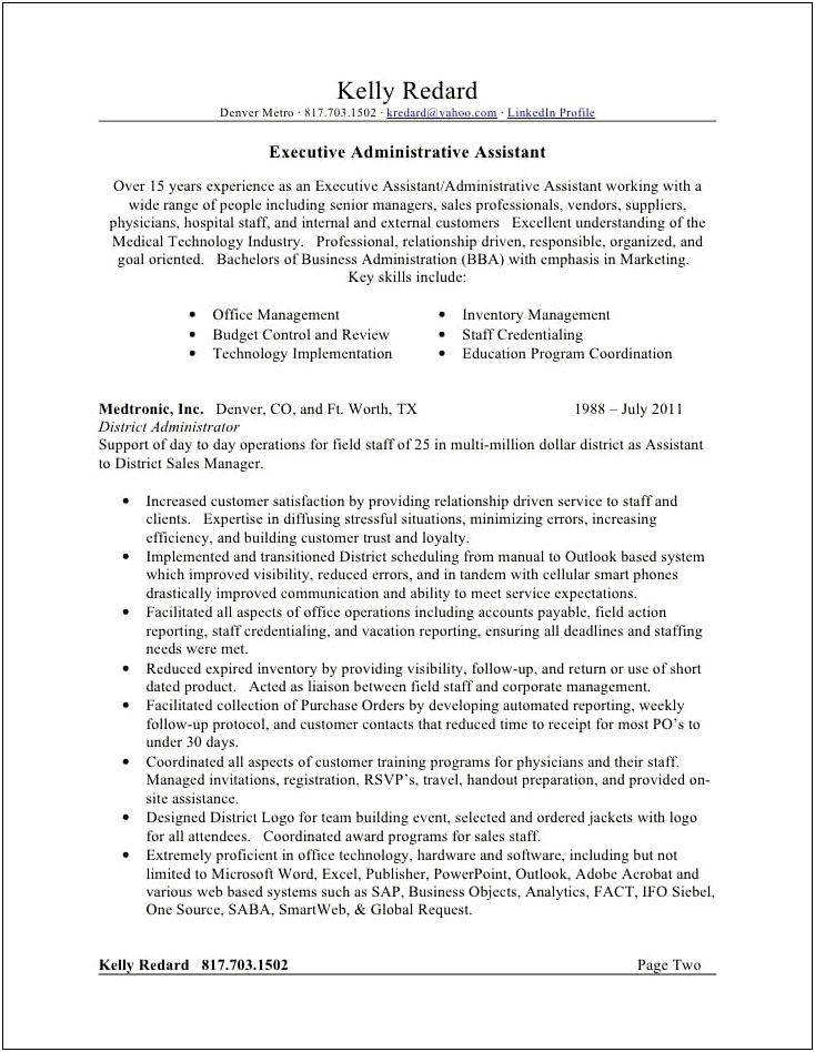 Technical Skills For Executive Assistant Resume