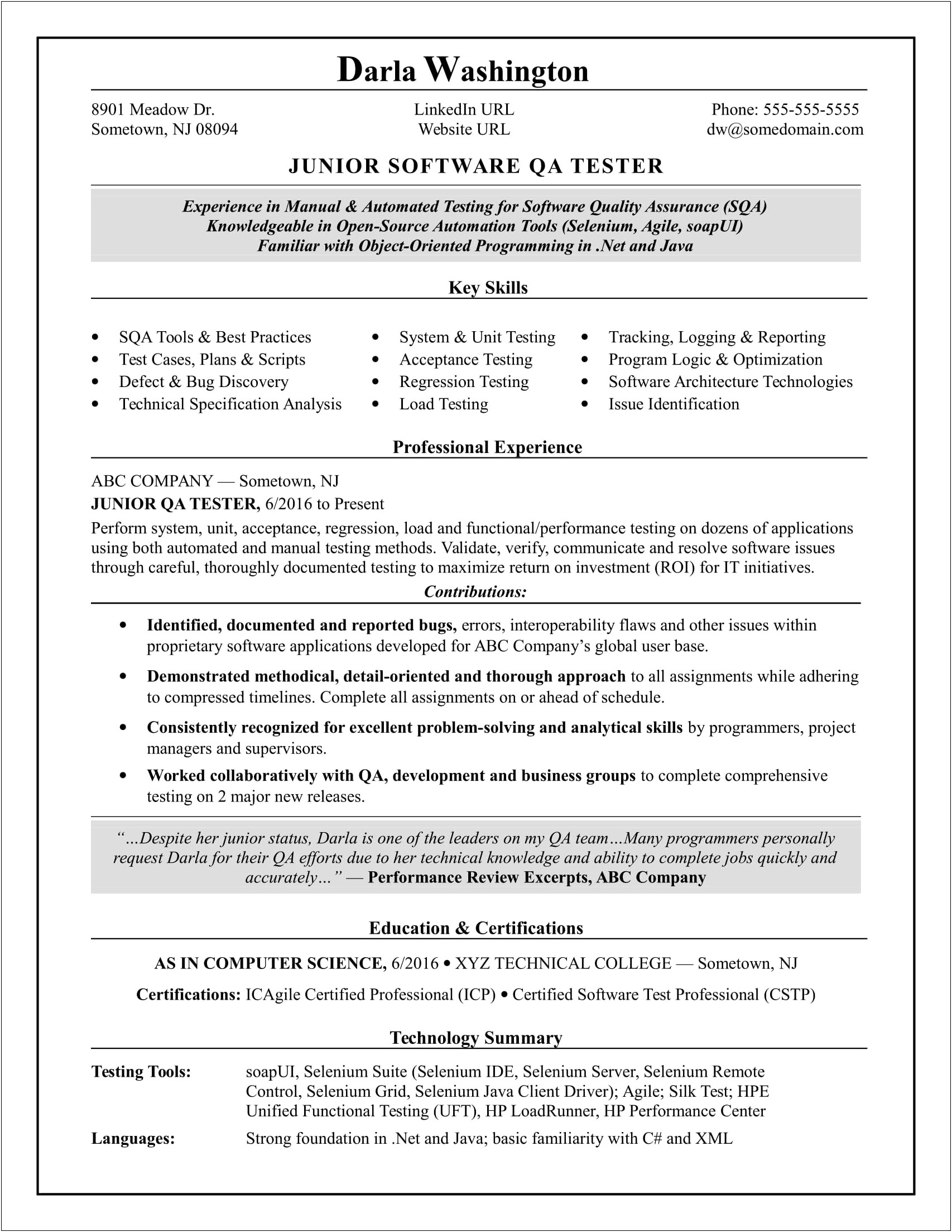 Technical Skills For Manual Testing In Resume