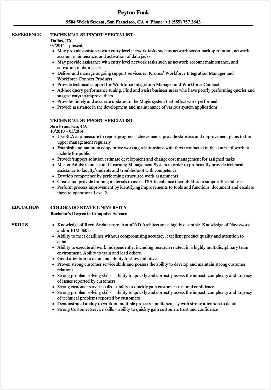 Technical Skills For Technical Support Resume