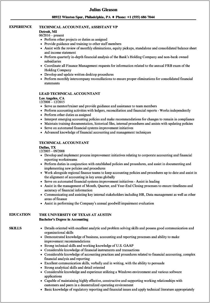 Technical Skills In A Resume Example