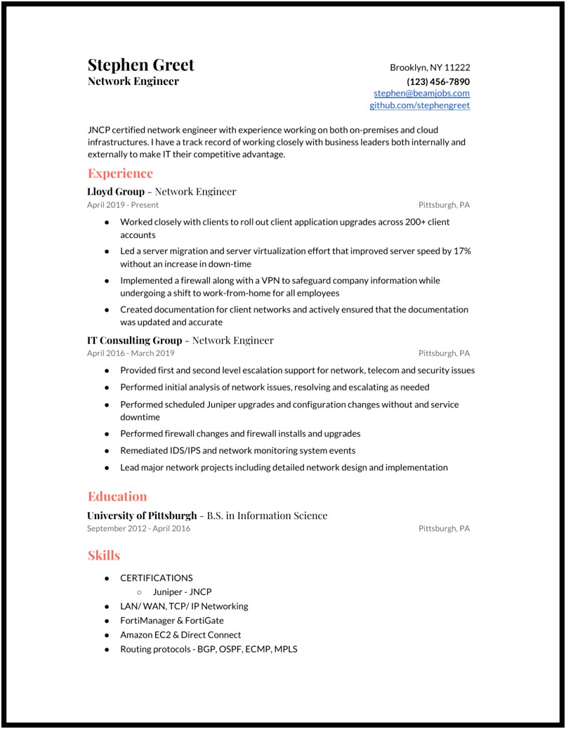 Technical Skills In Resume For Networking