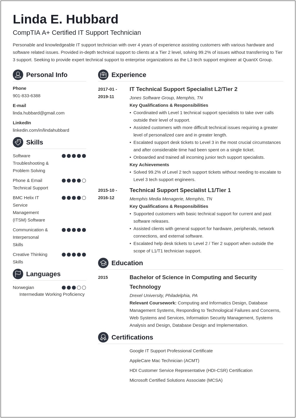 Technical Skills In Resume For Technical Support