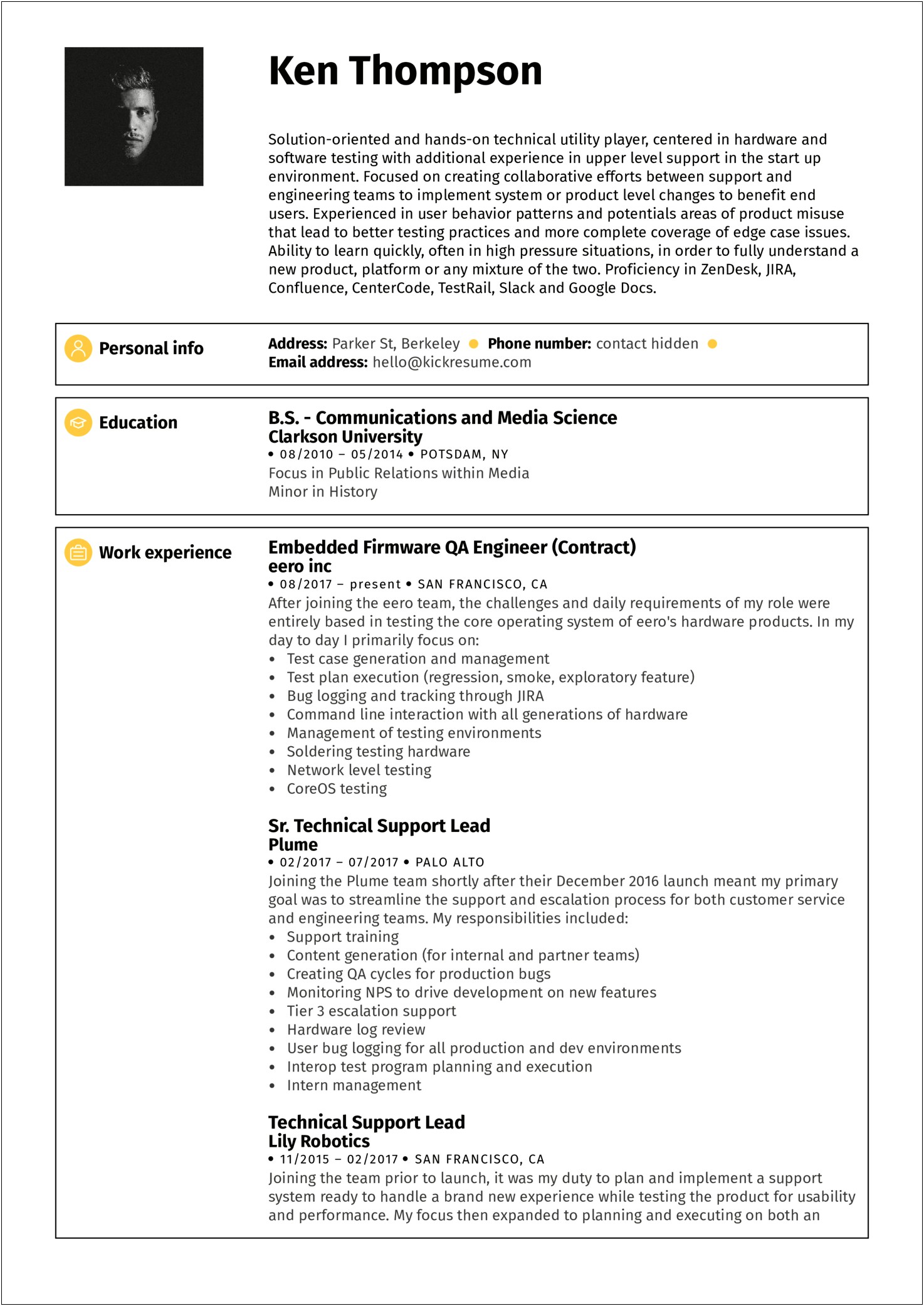 Technical Support Engineer Job Description Resume