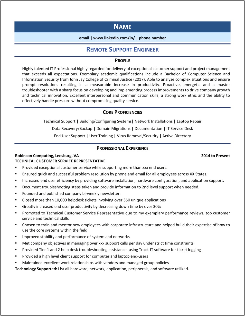 Technical Support Engineer Resume 3 Years Experience