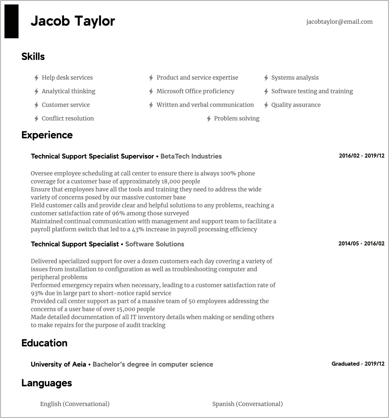 Technical Support Job Description For Resume