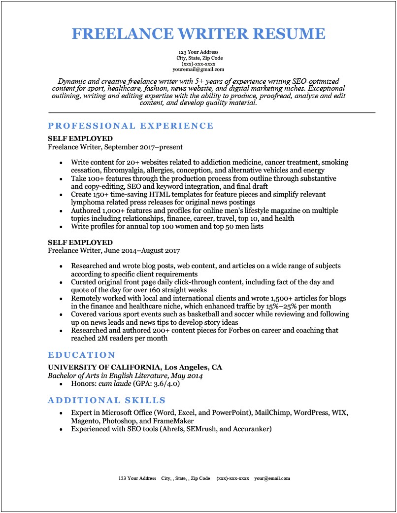 Technical Writer Resume Summary With No Experience