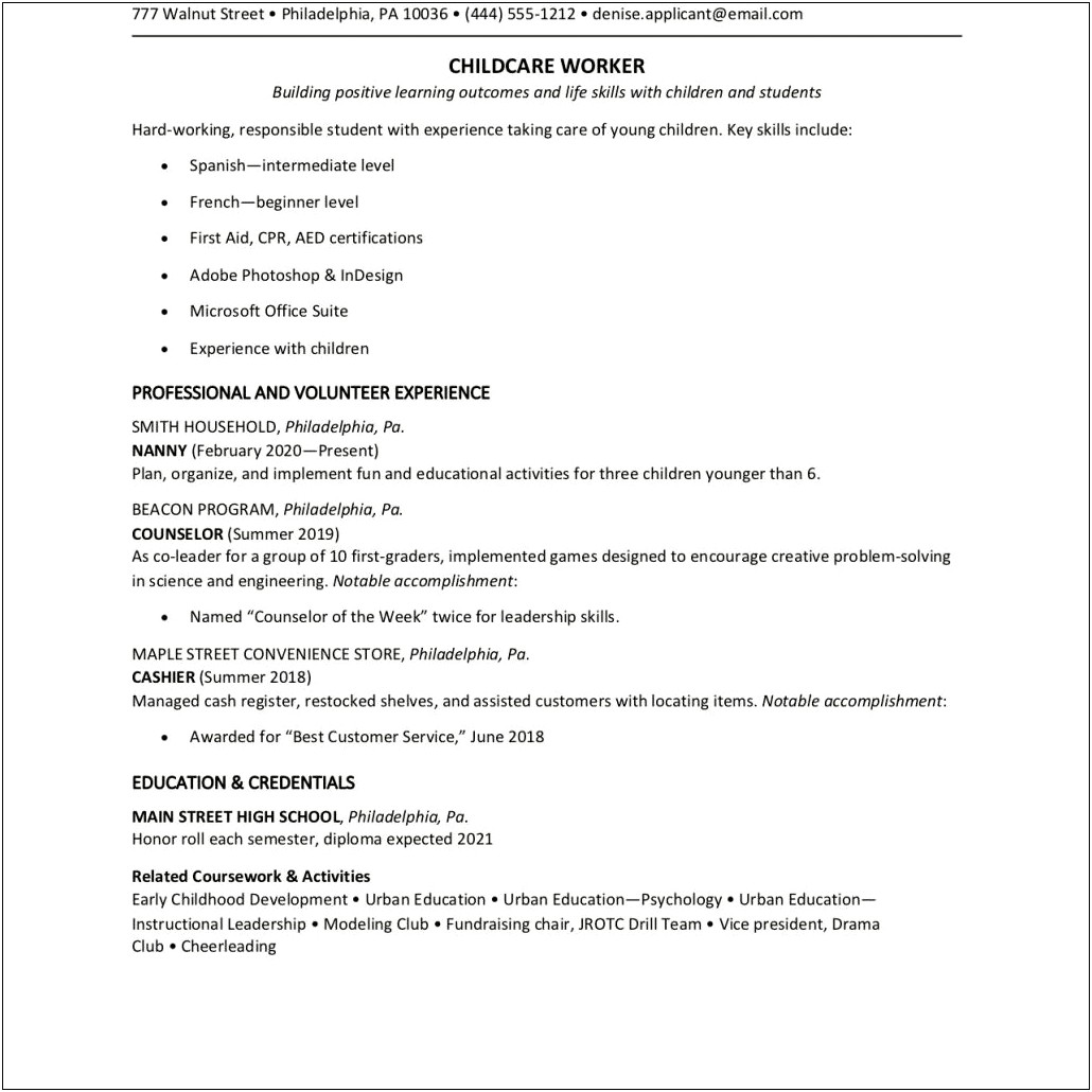 Teenage Resume Examples For Activities And Sports