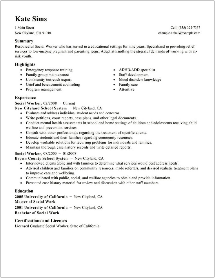 Template For A Social Work Resume