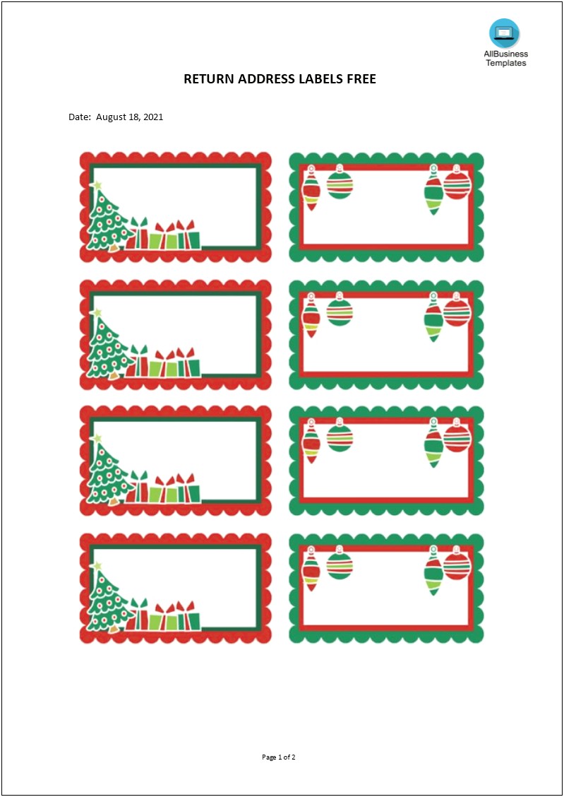 Template For Christmas Address Labels Free