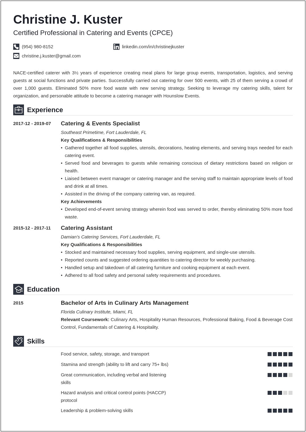 Template For Cooking And Catering Resume