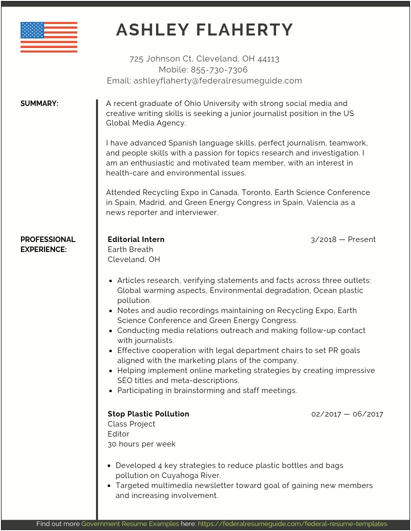 Template For Federal Resume Recent Graduate National Parks
