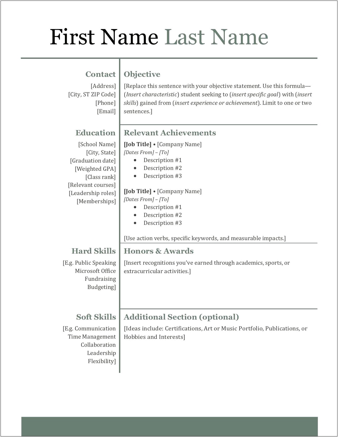Template For Objective On A Resume