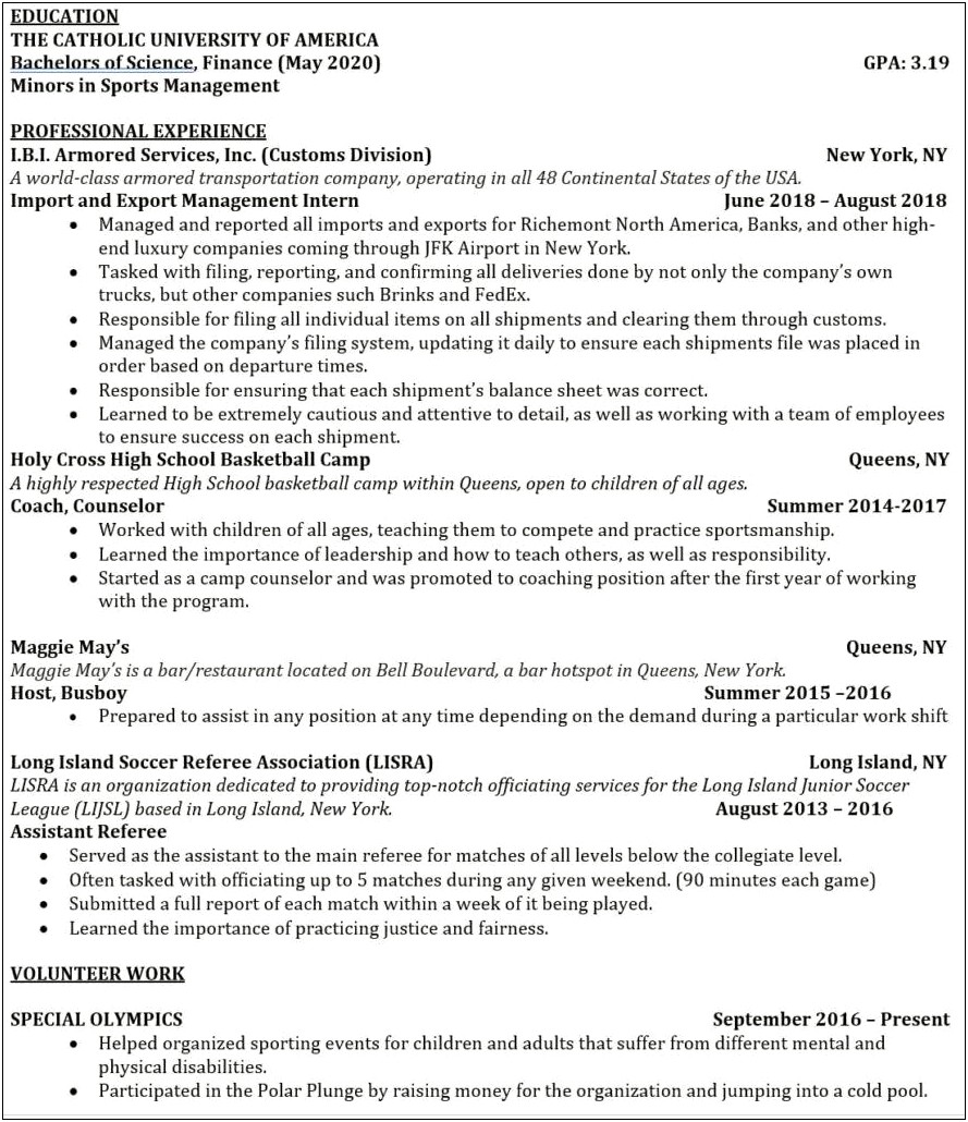 Template For Resume Banker Restaurant Manager Experience