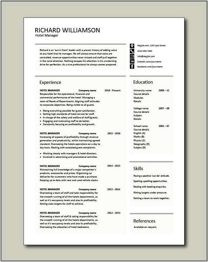 Template For Resume Banker Resurant Manager Experience