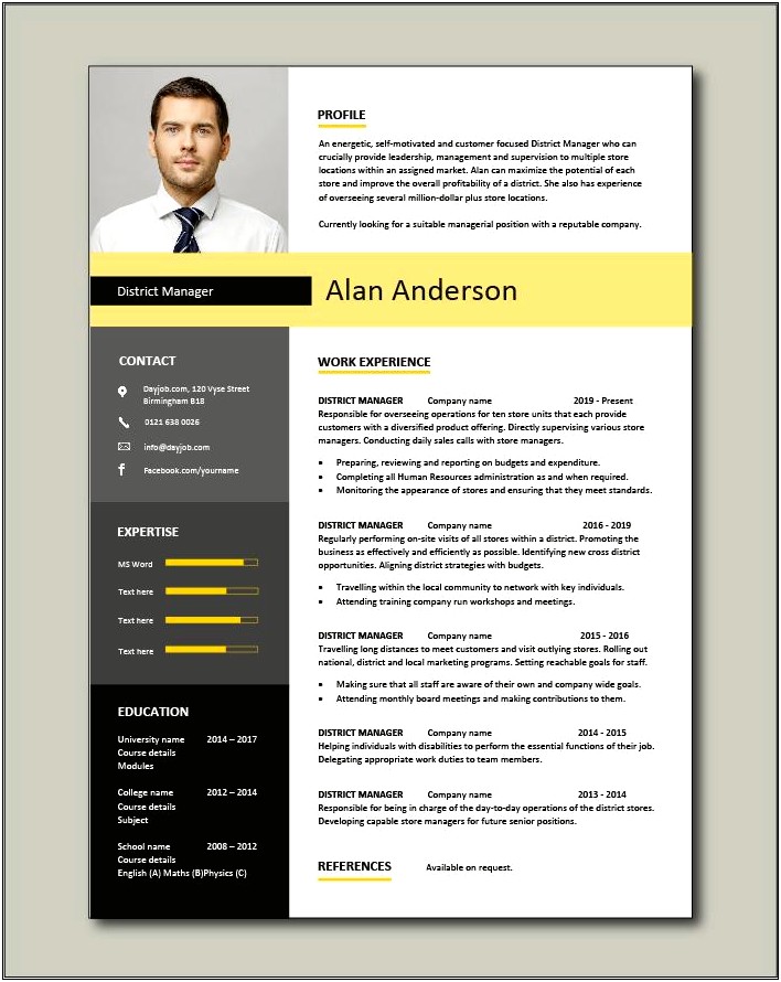 Template For Resume For Manager Free