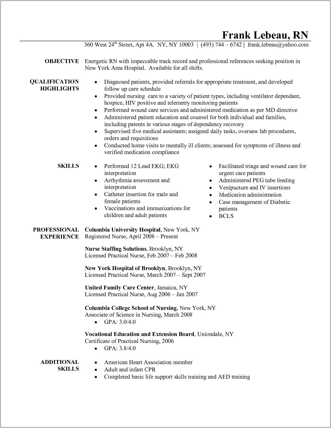 Template For Resume For School Nurse Position