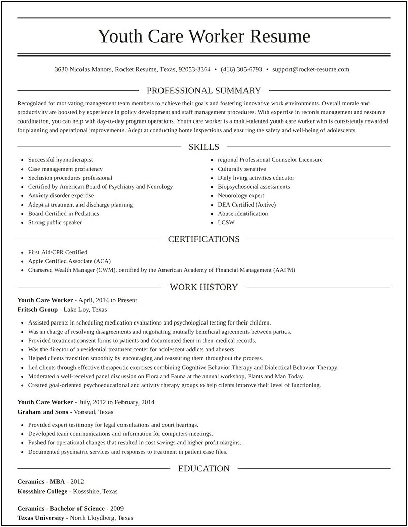 Template For Resume Lead Youth Care Worker