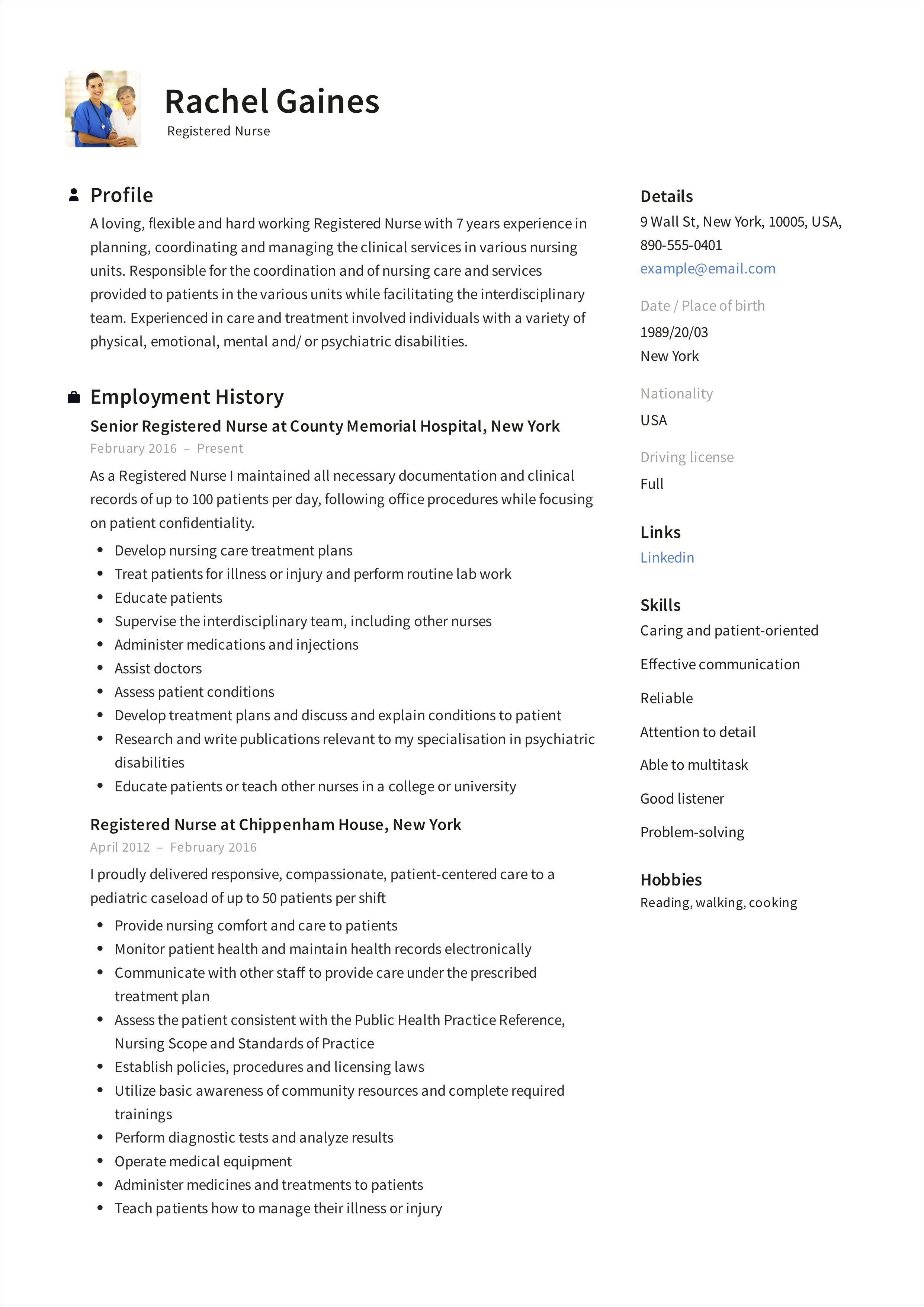 Template Of A Resume For A Nurse