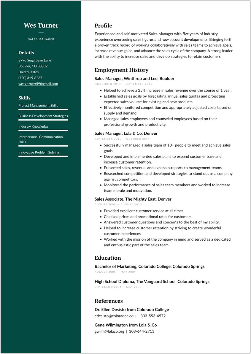 Template Resume As A Sales Person