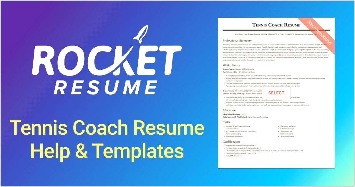 Tennis Coach Job Description For Resume