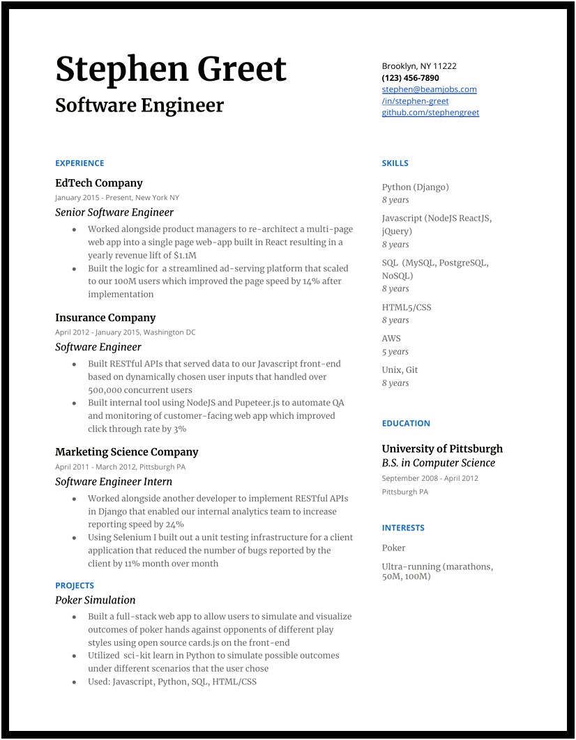 Test Automation Development Experience In Resume